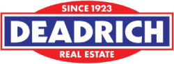 A red and white logo for adria real estate.